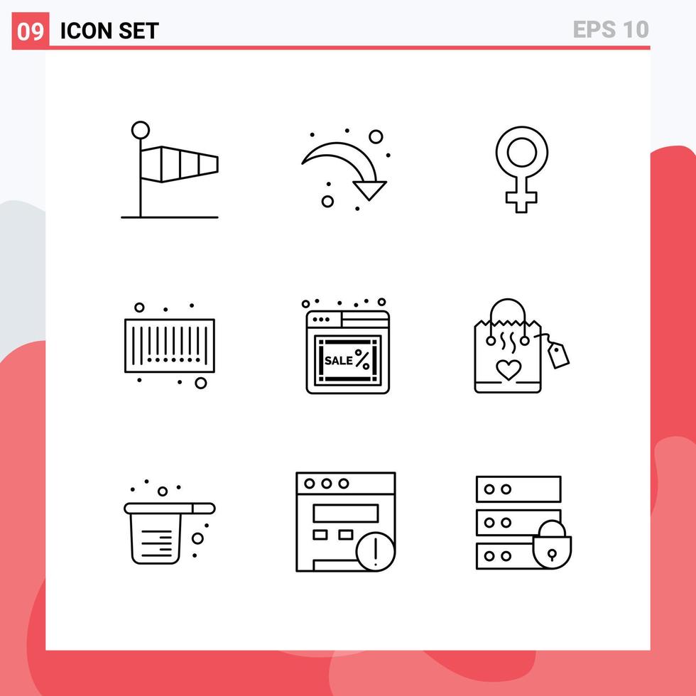 Group of 9 Modern Outlines Set for monday web down code bar Editable Vector Design Elements
