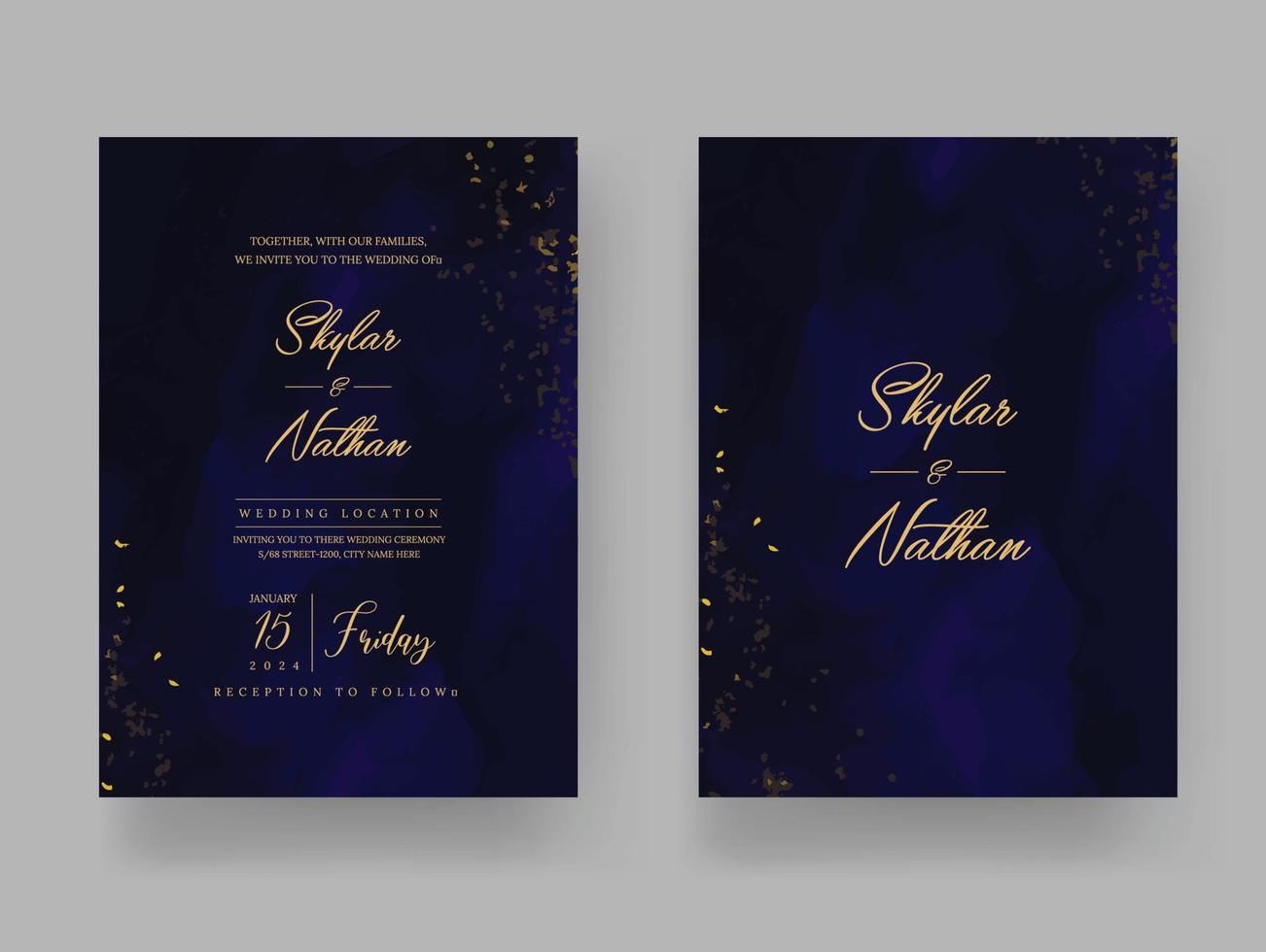 Navy Blue Watercolor Wedding Invitation Card vector