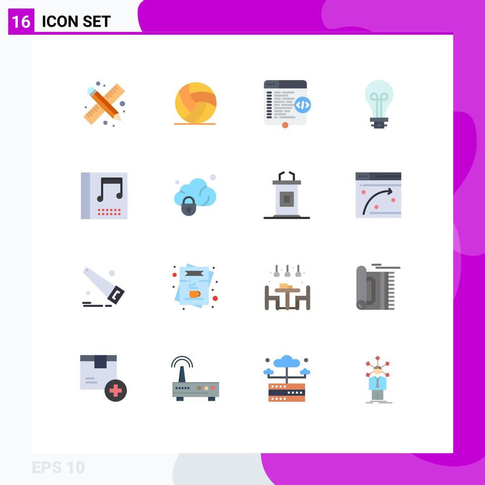 Modern Set of 16 Flat Colors Pictograph of album innovation code creative coding Editable Pack of Creative Vector Design Elements