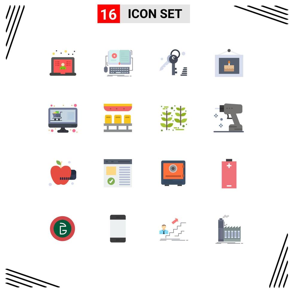 moderno conjunto de dieciséis plano colores y símbolos tal como en línea imagen vídeo fiesta cumpleaños editable paquete de creativo vector diseño elementos