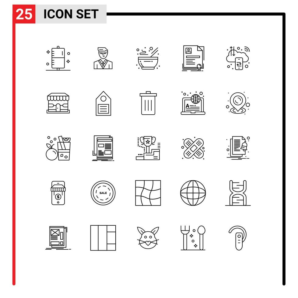 Line Pack of 25 Universal Symbols of certificate business student badge hot Editable Vector Design Elements
