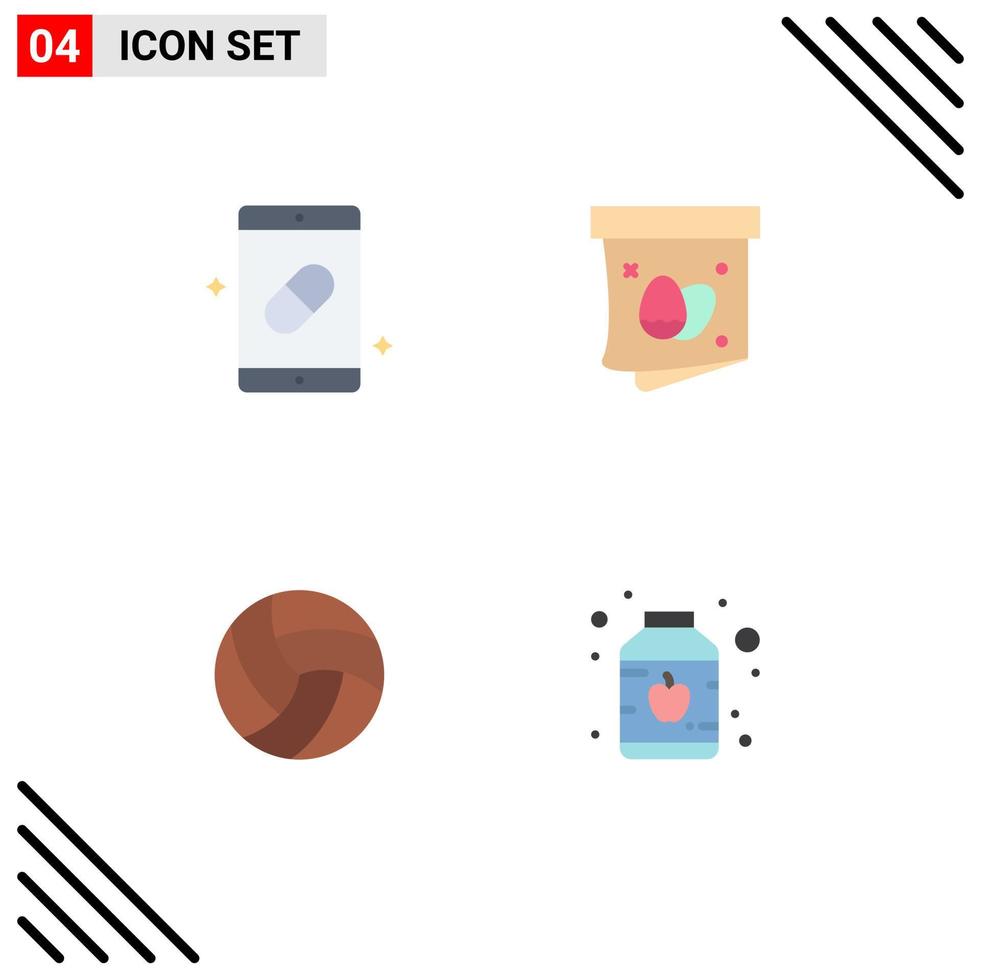 4 Thematic Vector Flat Icons and Editable Symbols of mobile ball medicine gift volleyball Editable Vector Design Elements