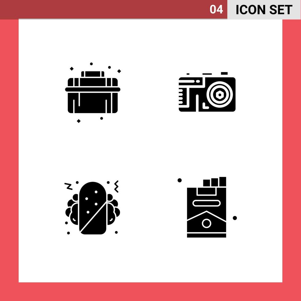 Pack of 4 creative Solid Glyphs of mechanical food system photo cigarette Editable Vector Design Elements