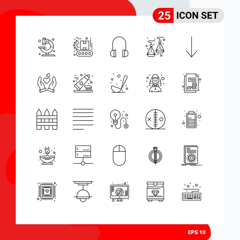 Universal Icon Symbols Group of 25 Modern Lines of love down headphones arrow jewelry Editable Vector Design Elements