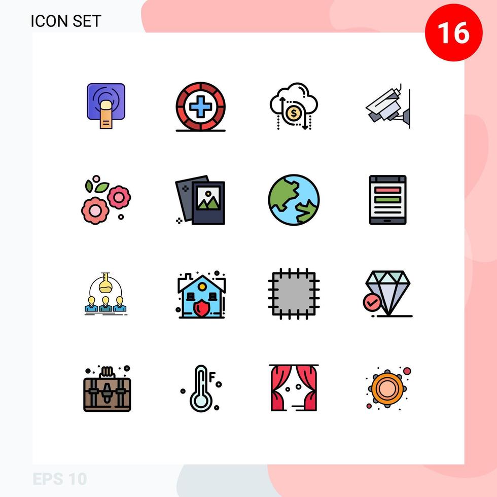 16 Flat Color Filled Line concept for Websites Mobile and Apps surveillance cctv medicine camera arrow Editable Creative Vector Design Elements
