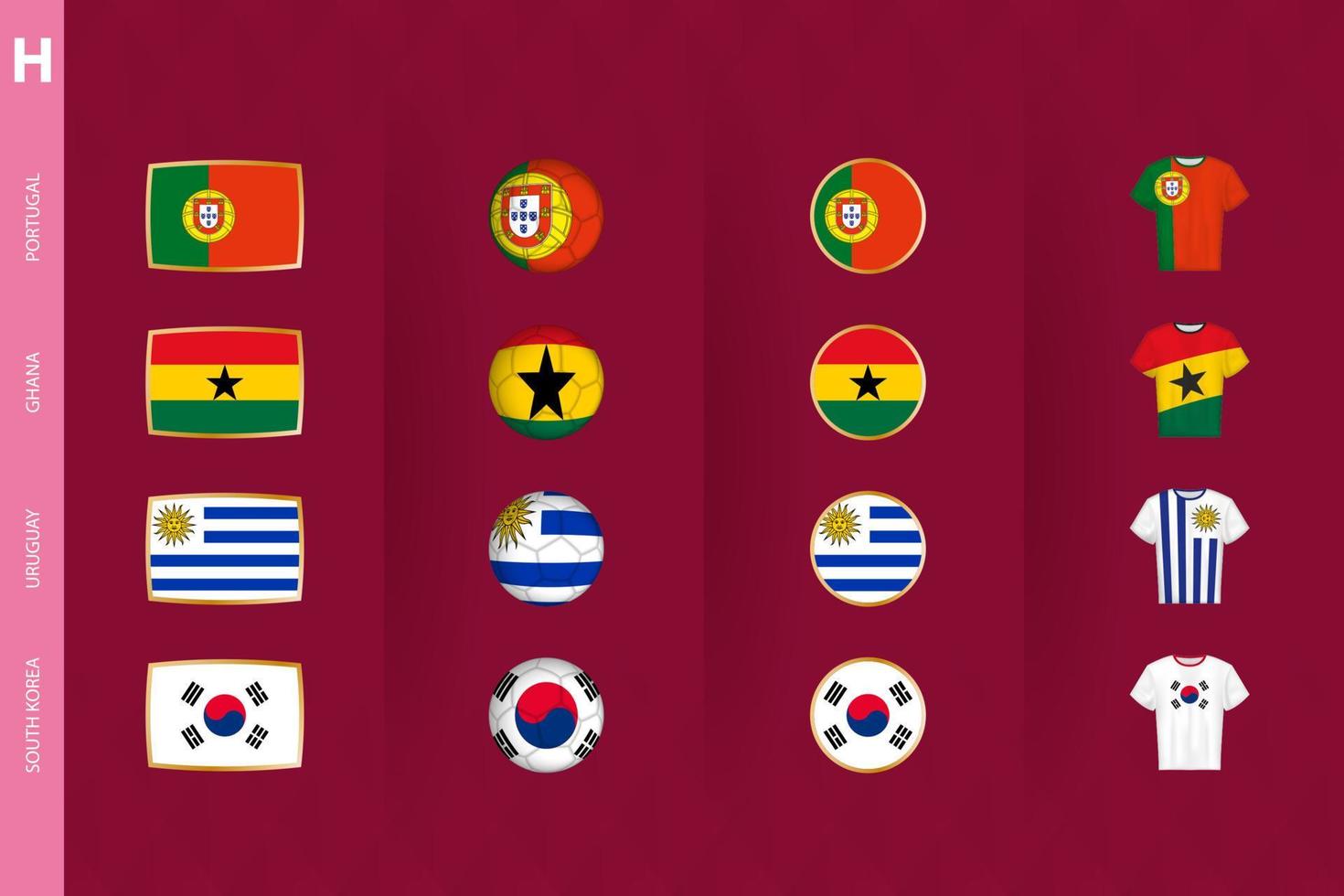 Collection of flags of Group H soccer tournament, a set of vector icons.