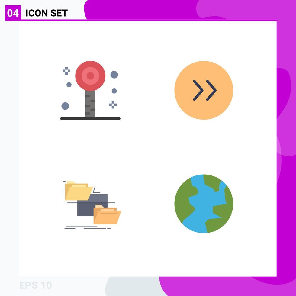 Set of 4 Vector Flat Icons on Grid for fun management summer right copy Editable Vector Design Elements