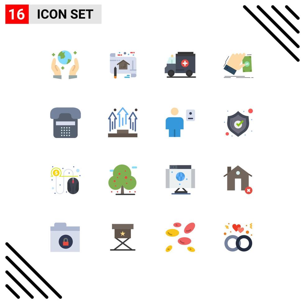 16 Universal Flat Colors Set for Web and Mobile Applications communication dollar ambulance earn hand Editable Pack of Creative Vector Design Elements