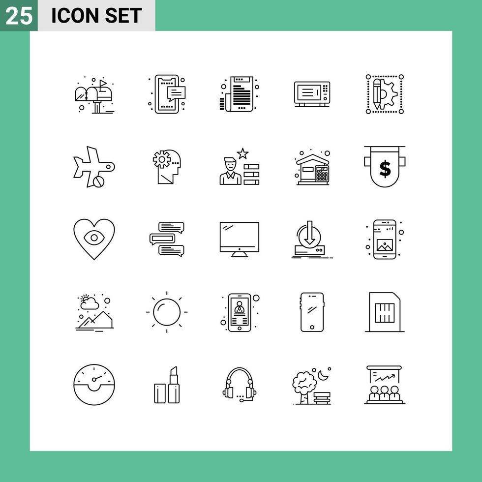 Pack of 25 Modern Lines Signs and Symbols for Web Print Media such as creative machine phone home letter Editable Vector Design Elements