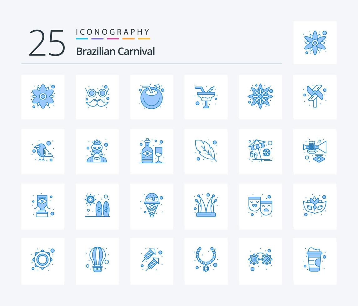 brasileño carnaval 25 azul color icono paquete incluso girasol. vaso. playa. vino. champaña vector