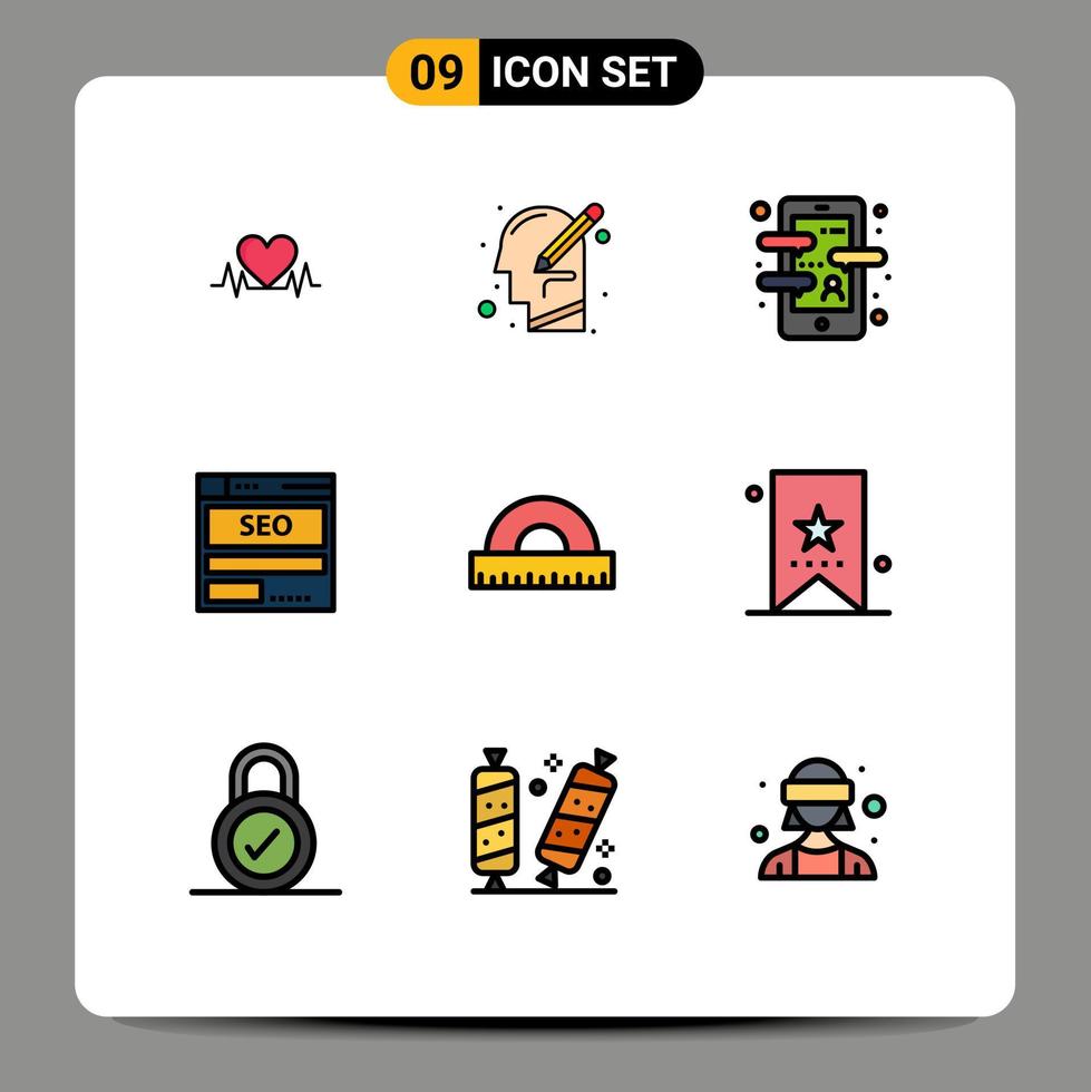 paquete de 9 9 creativo línea de relleno plano colores de hospedaje servidor escribir sitio web idioma editable vector diseño elementos