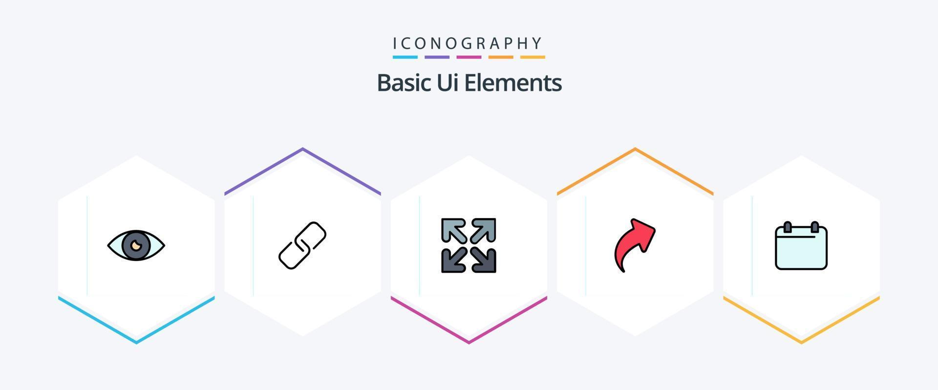Basic Ui Elements 25 FilledLine icon pack including day. right. metal. direction. arrow vector