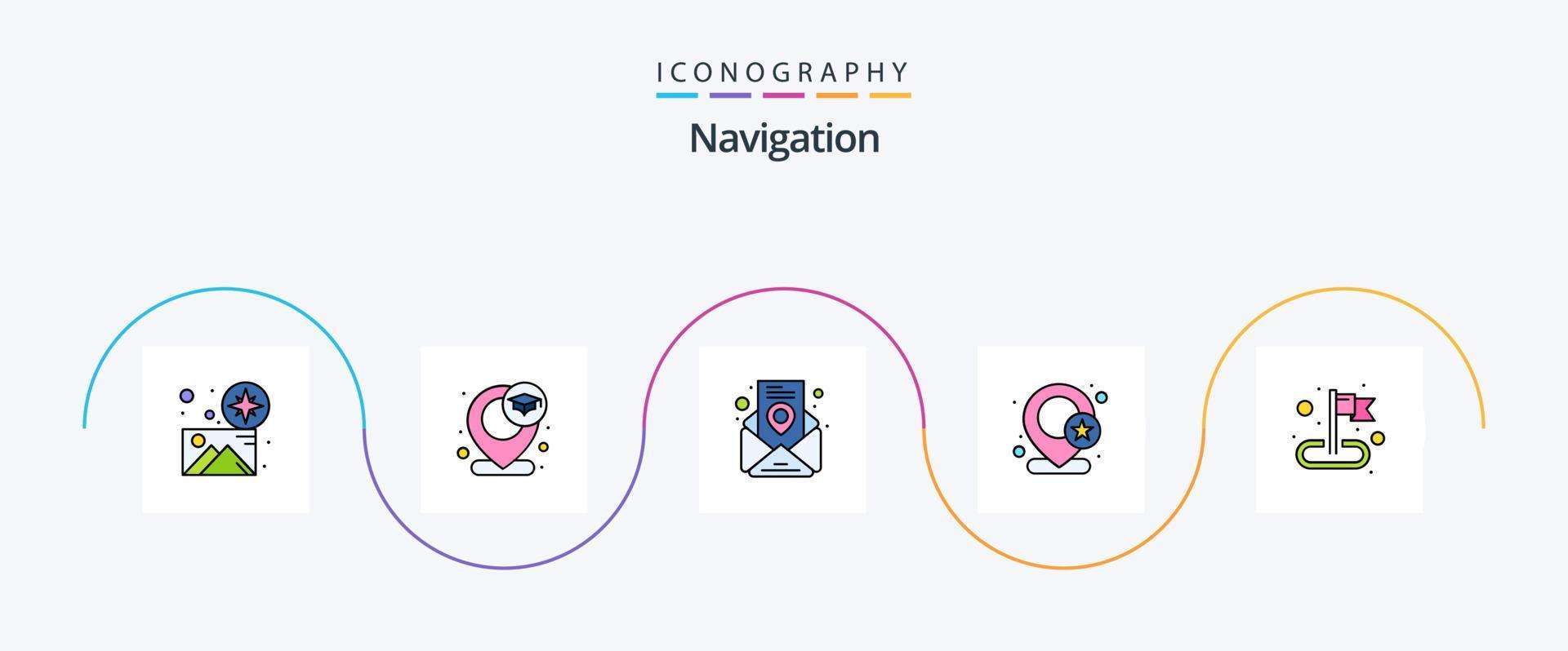 Navigation Line Filled Flat 5 Icon Pack Including location. star. university. location. pin vector