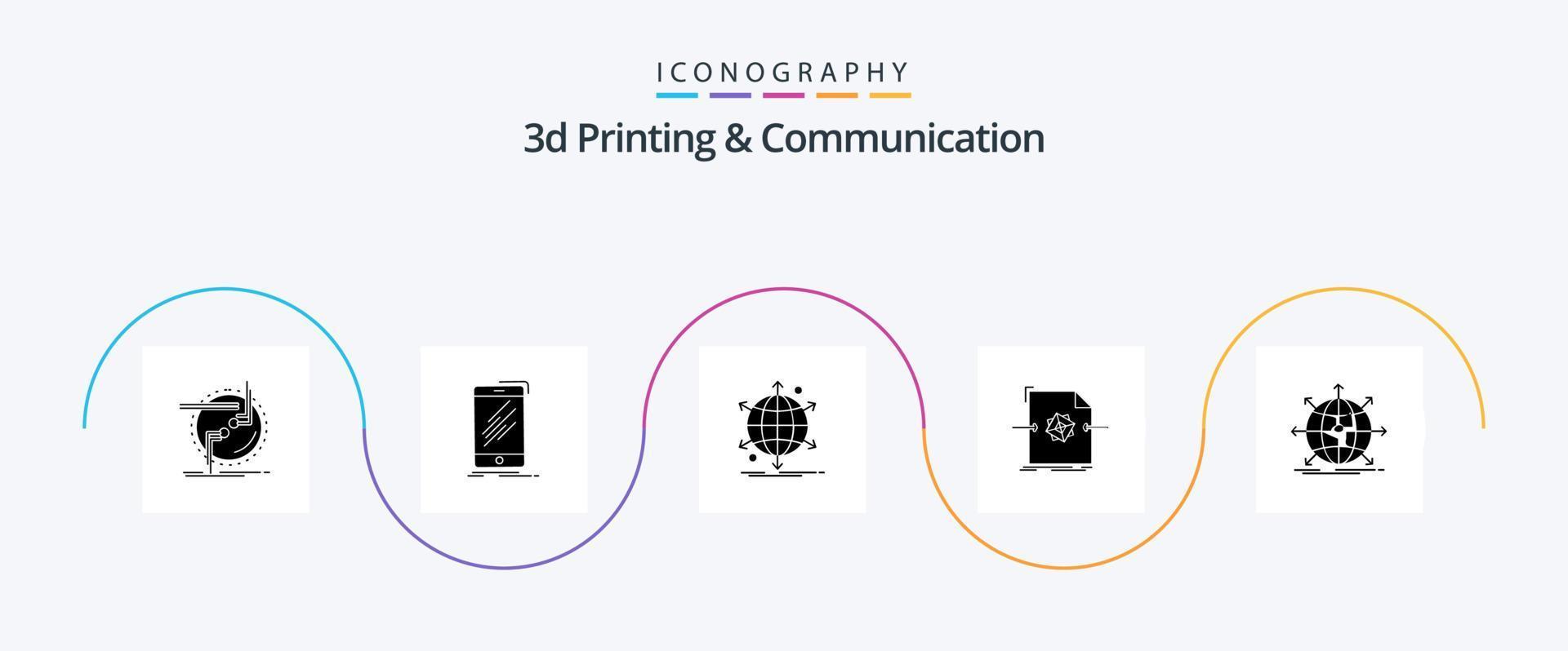 3d Printing And Communication Glyph 5 Icon Pack Including file. 3d. smartphone. web. net vector
