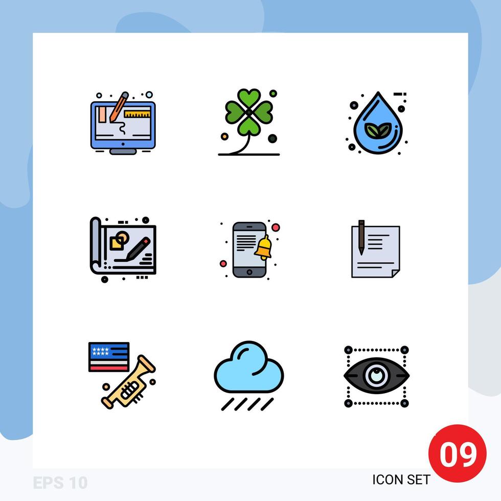 User Interface Pack of 9 Basic Filledline Flat Colors of drawing business lucky blue print ecology Editable Vector Design Elements