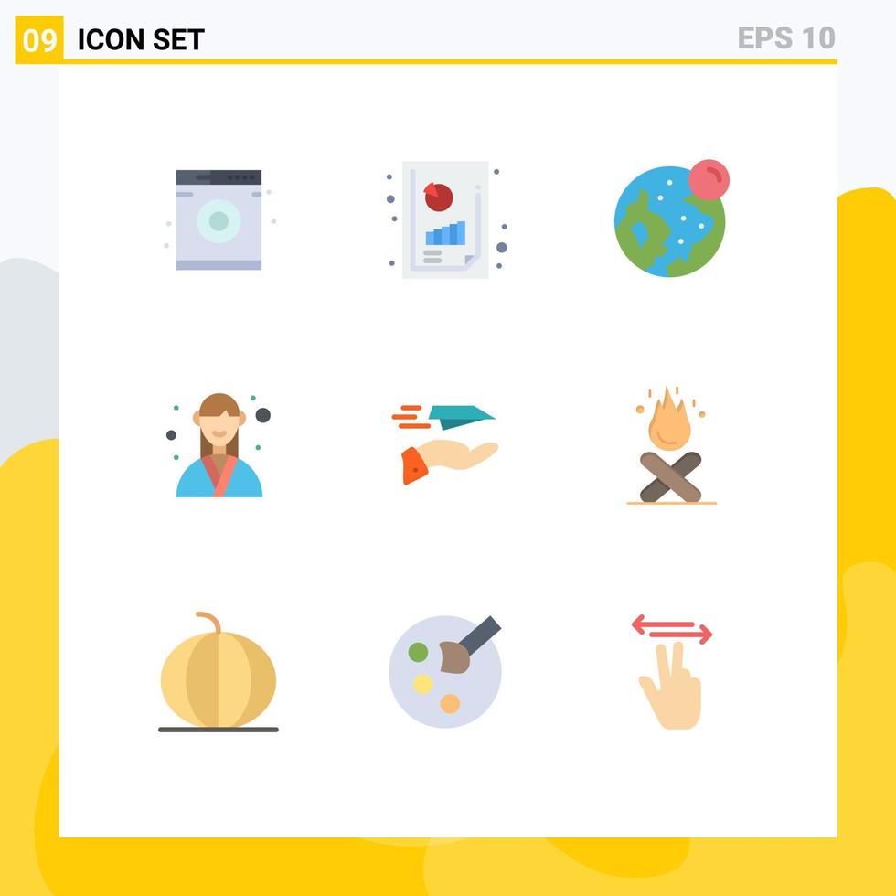 9 Universal Flat Colors Set for Web and Mobile Applications mail planner globe organizer event Editable Vector Design Elements