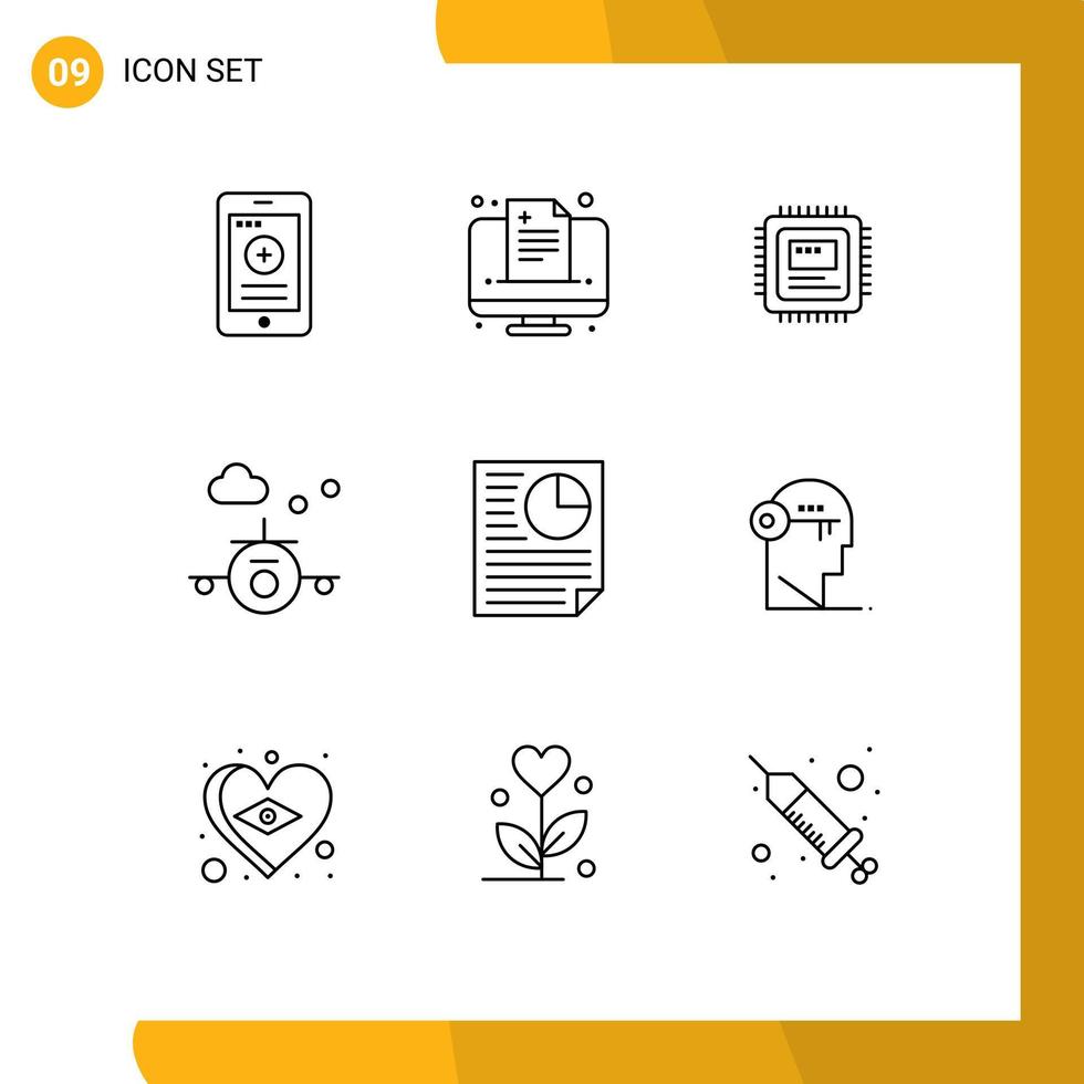 Outline Pack of 9 Universal Symbols of document travel cpu transportation beach Editable Vector Design Elements