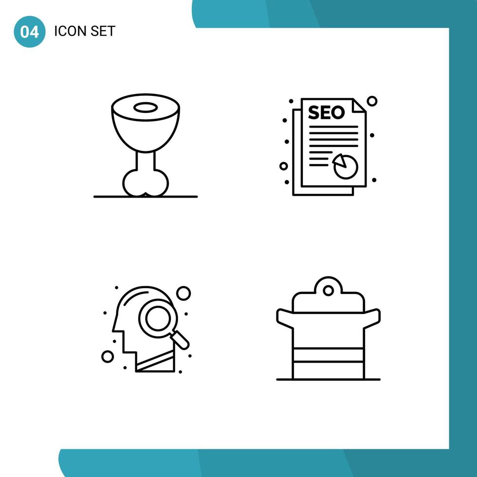 4 Universal Line Signs Symbols of food search report head cooking Editable Vector Design Elements