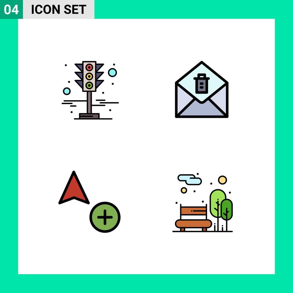 4 Universal Filledline Flat Color Signs Symbols of signal cursor traffic delete city park Editable Vector Design Elements