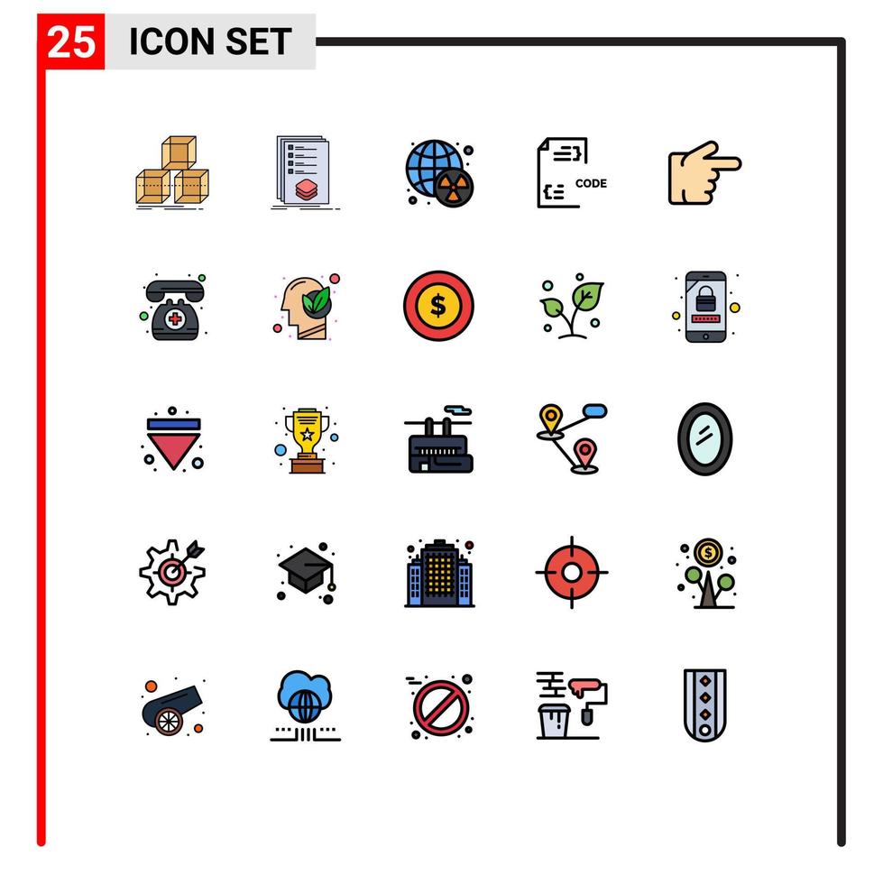 25 Thematic Vector Filled line Flat Colors and Editable Symbols of document develop mark coding world Editable Vector Design Elements