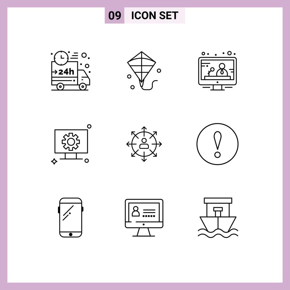 9 Outline concept for Websites Mobile and Apps career direction communication gear hardware Editable Vector Design Elements