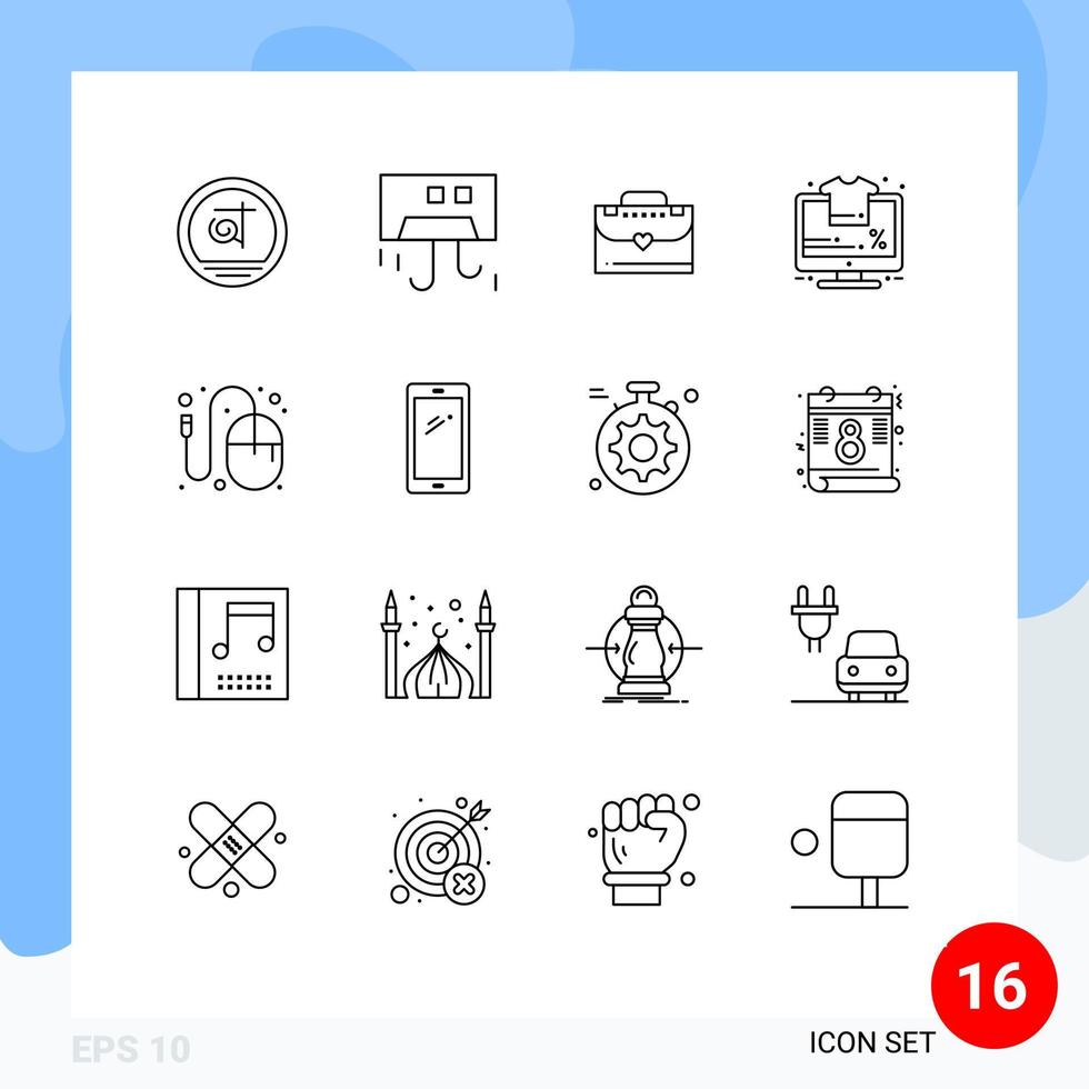 Mobile Interface Outline Set of 16 Pictograms of designer sale hardware percentage monitor Editable Vector Design Elements