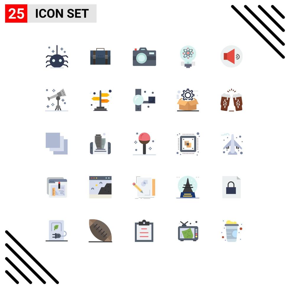 Flat Color Pack of 25 Universal Symbols of light idea marketing technology capture Editable Vector Design Elements