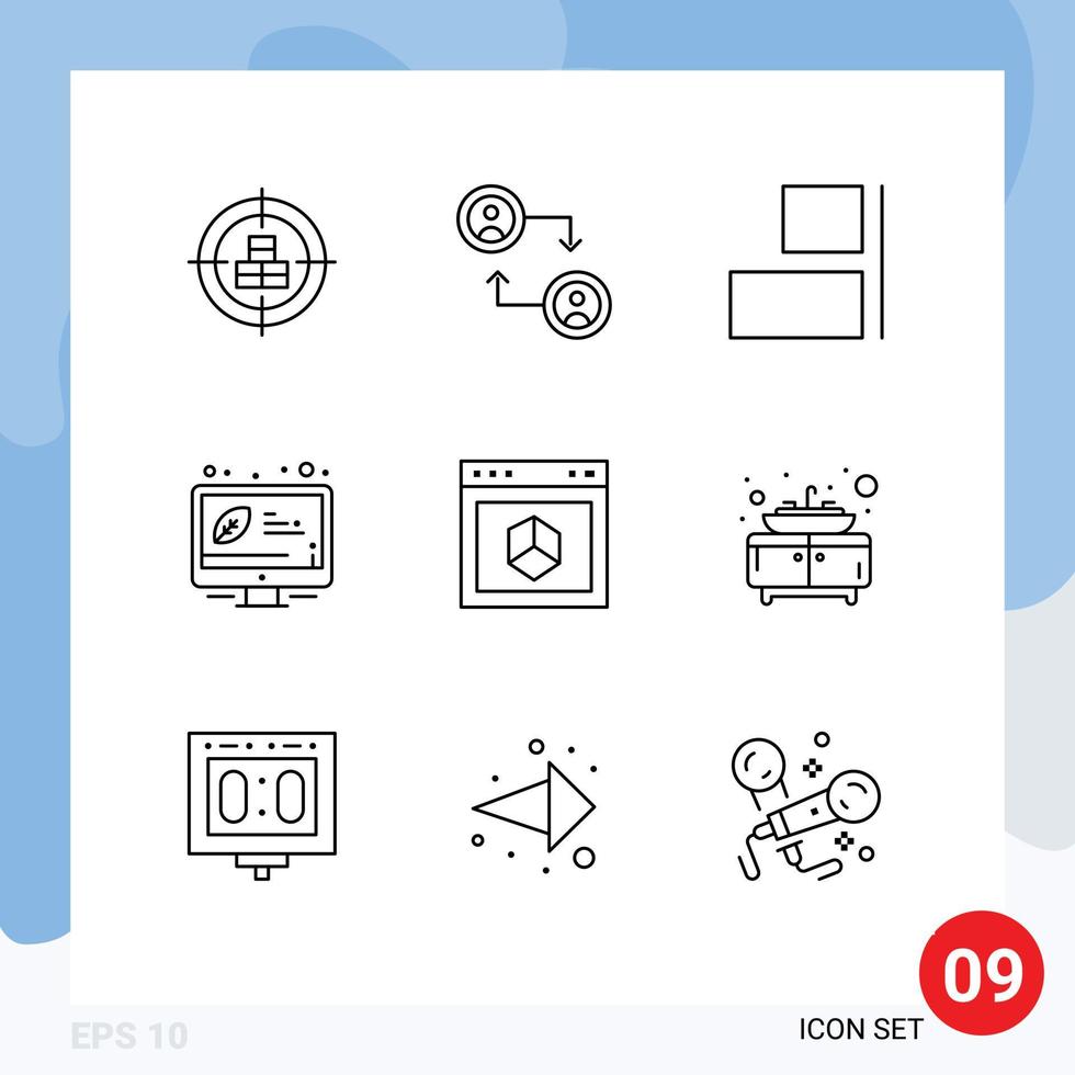 Set of 9 Vector Outlines on Grid for element application align energy ecology Editable Vector Design Elements
