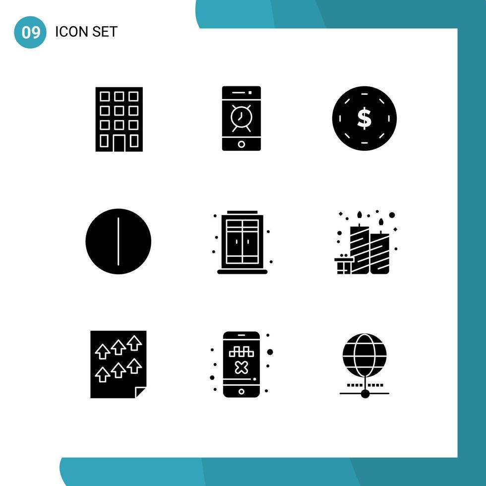 Group of 9 Solid Glyphs Signs and Symbols for birthday living finance home switch Editable Vector Design Elements