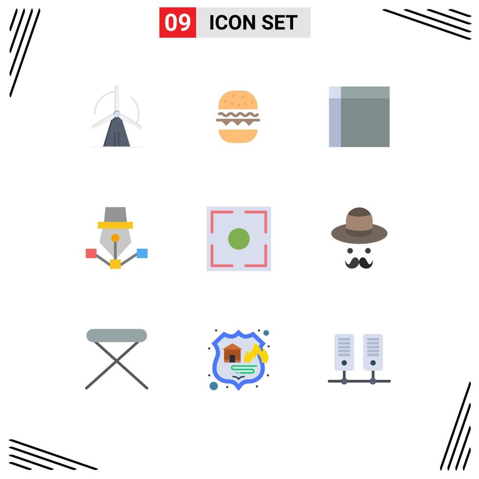 Group of 9 Modern Flat Colors Set for draw art appliances drawing house Editable Vector Design Elements