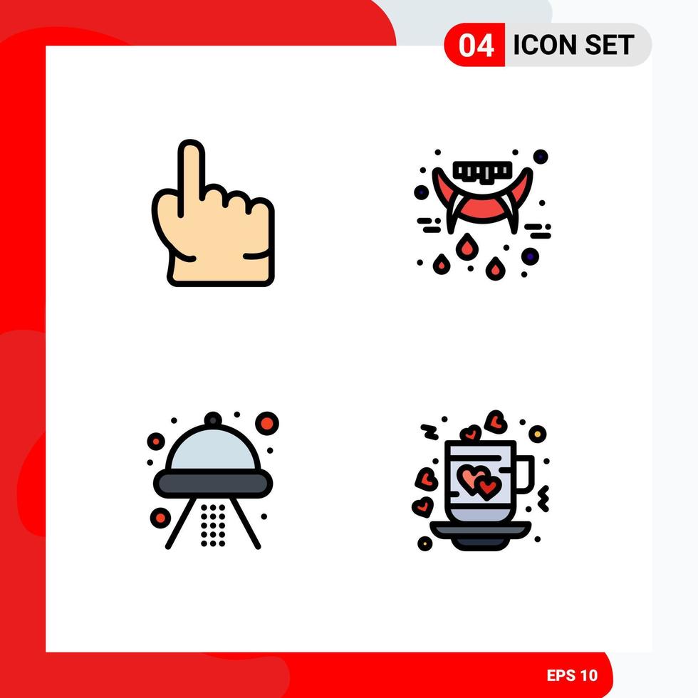 Modern Set of 4 Filledline Flat Colors and symbols such as finger ship touch teeth ufo Editable Vector Design Elements