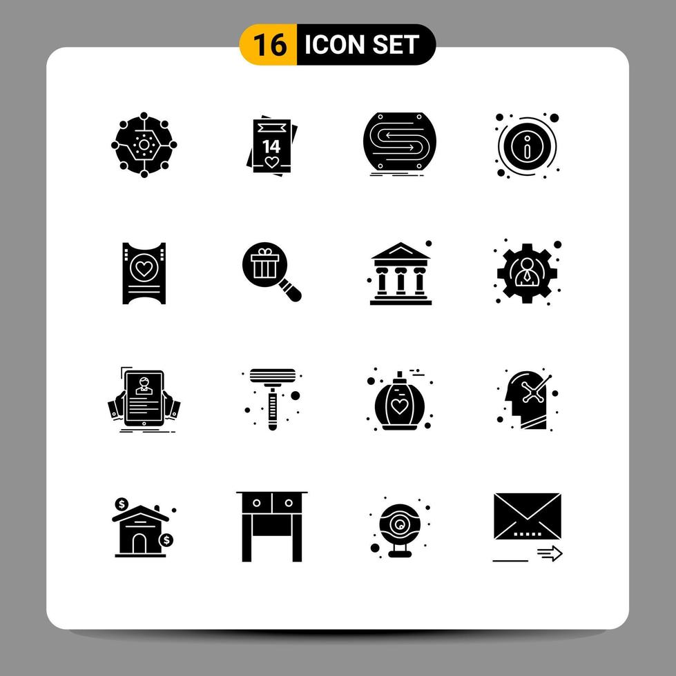 16 Universal Solid Glyph Signs Symbols of information details love pitch convergence Editable Vector Design Elements