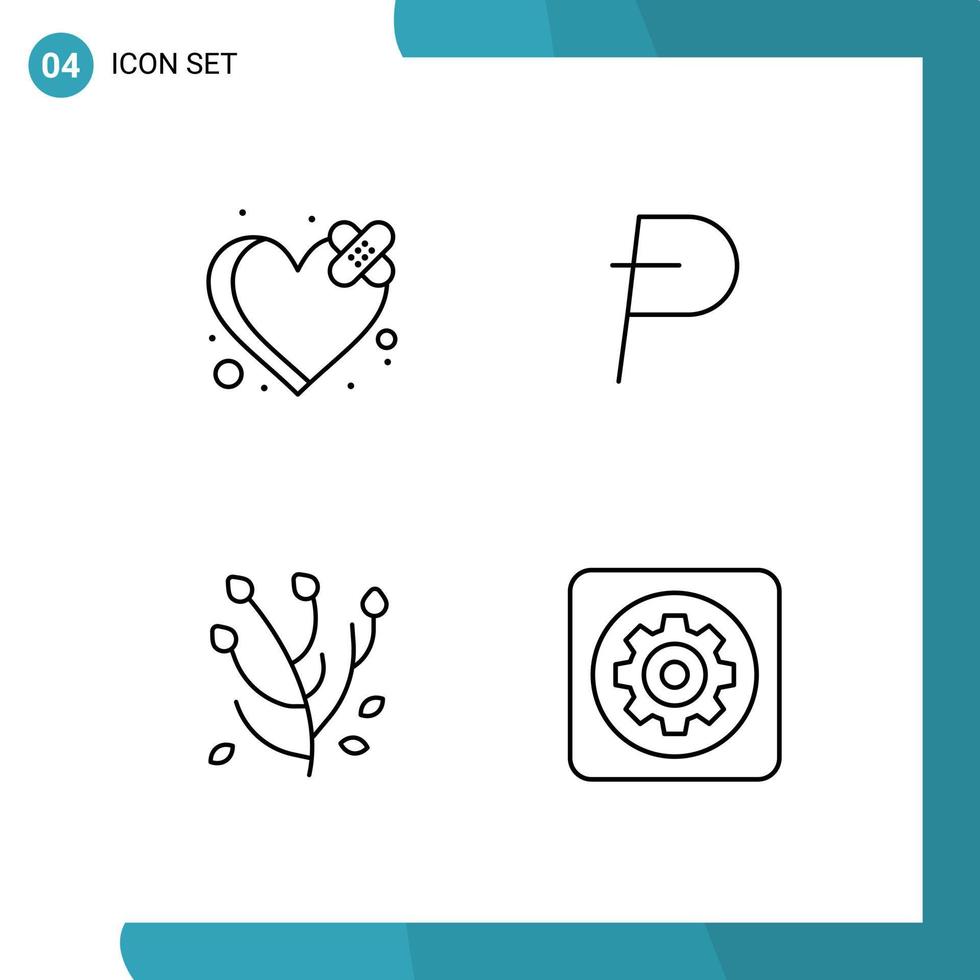 4 Thematic Vector Filledline Flat Colors and Editable Symbols of bandage anemone flower heart crypto spring flower Editable Vector Design Elements