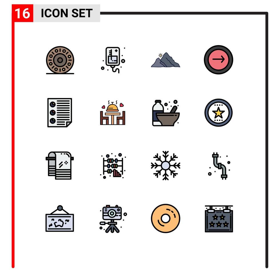 Modern Set of 16 Flat Color Filled Lines and symbols such as data mobile landscape interface application Editable Creative Vector Design Elements