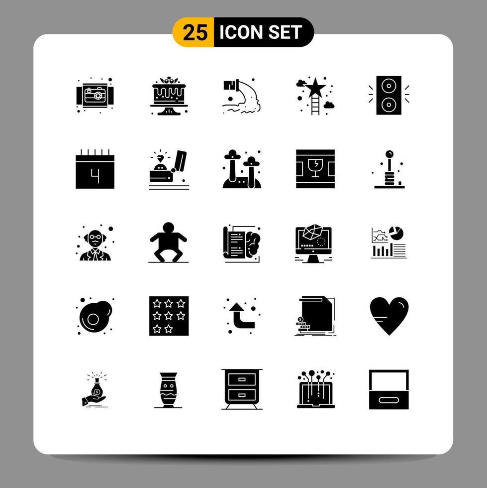 25 Universal Solid Glyph Signs Symbols of success stairs sweets climbing sewage Editable Vector Design Elements