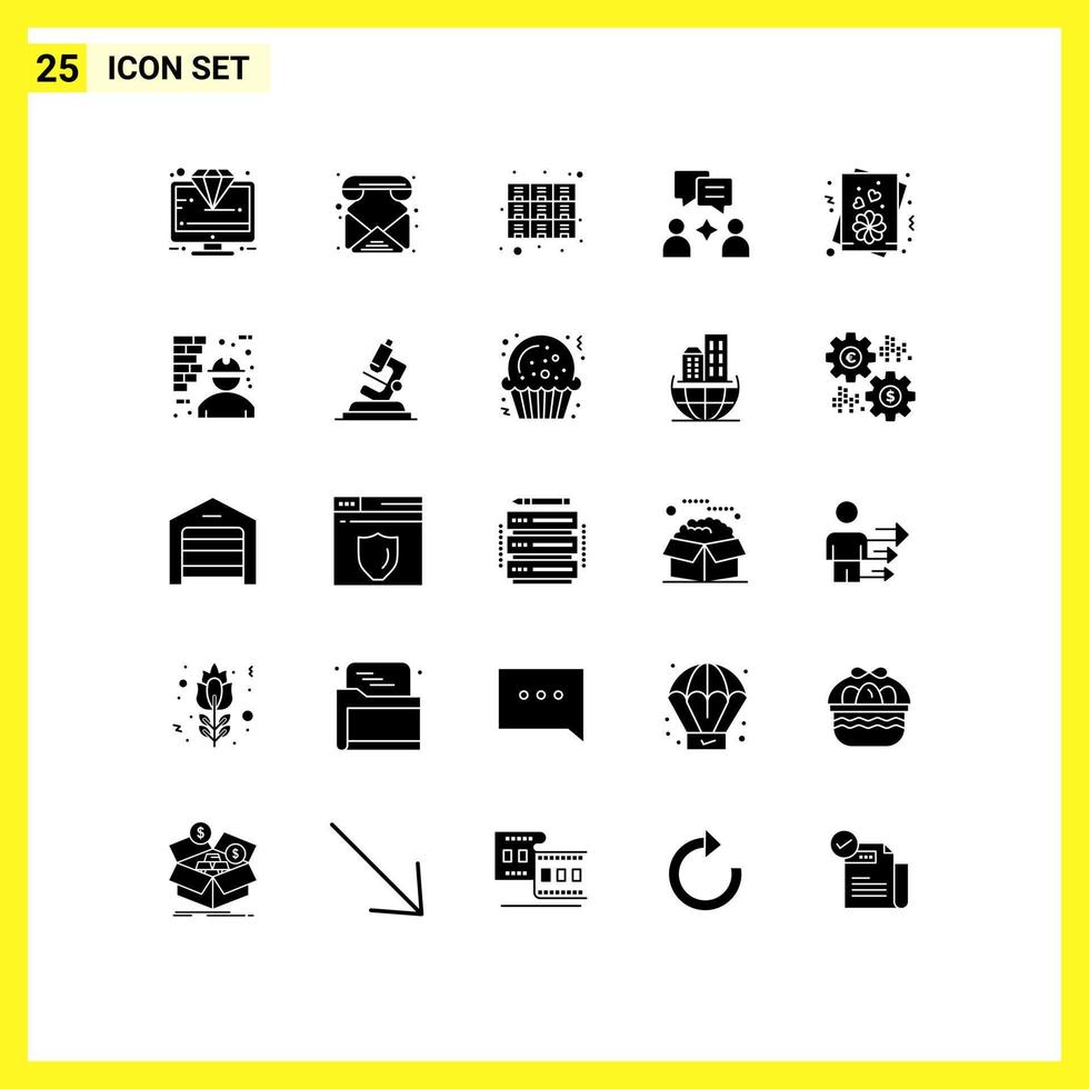 Set of 25 Commercial Solid Glyphs pack for card group call man files Editable Vector Design Elements