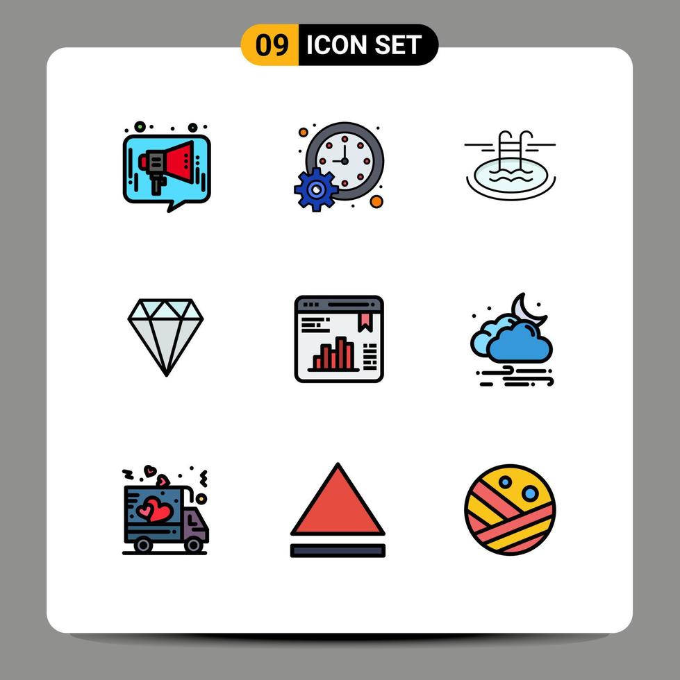 Set of 9 Commercial Filledline Flat Colors pack for gam jewel schedule diamond hotel Editable Vector Design Elements