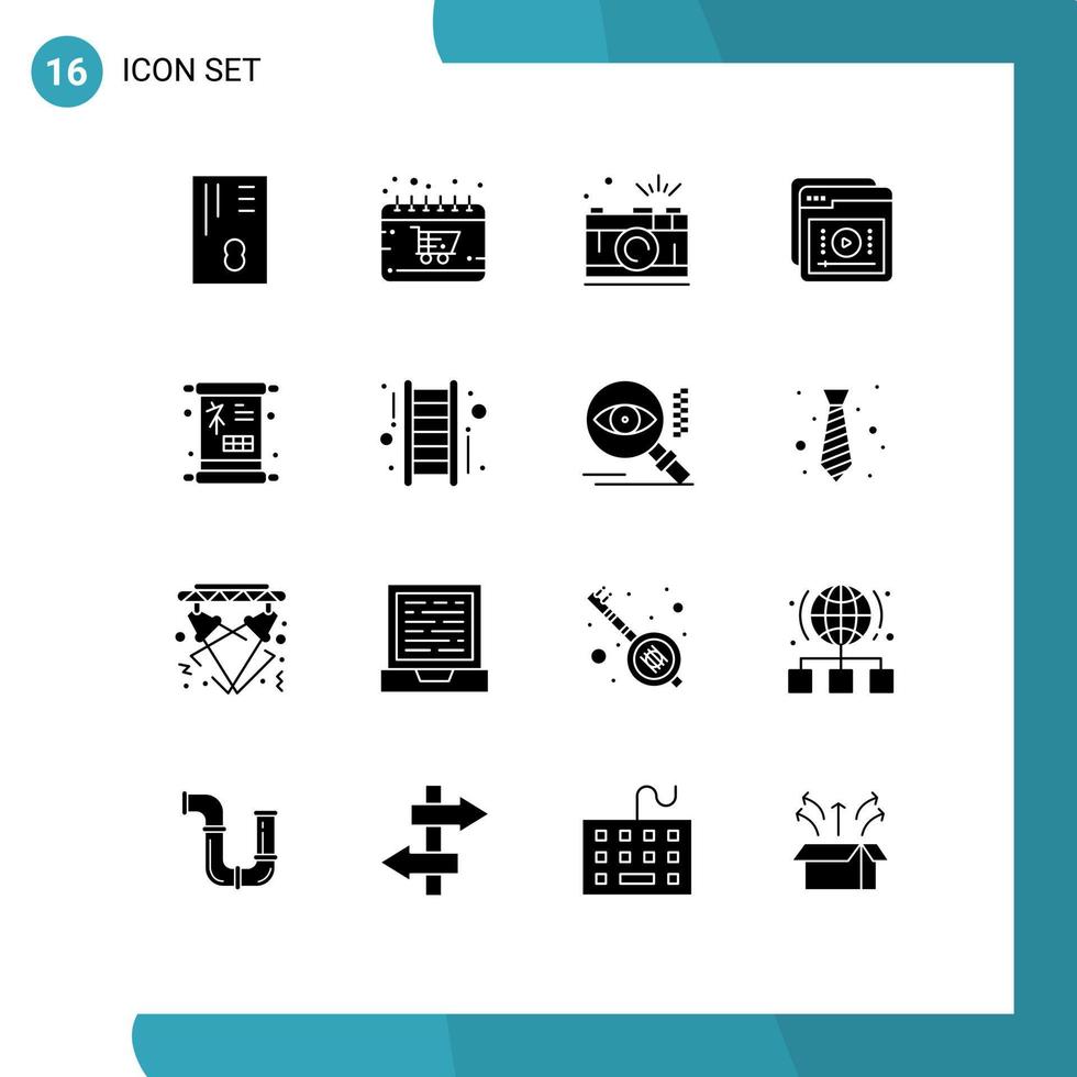 16 Universal Solid Glyph Signs Symbols of learning learning camera e capture Editable Vector Design Elements