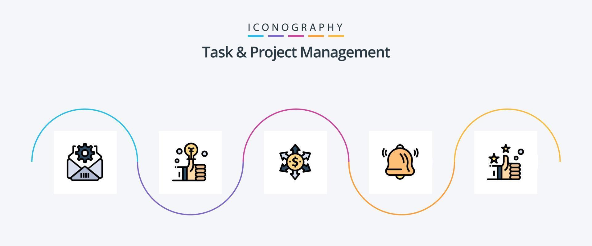 Task And Project Management Line Filled Flat 5 Icon Pack Including . like. money. hand. notification vector