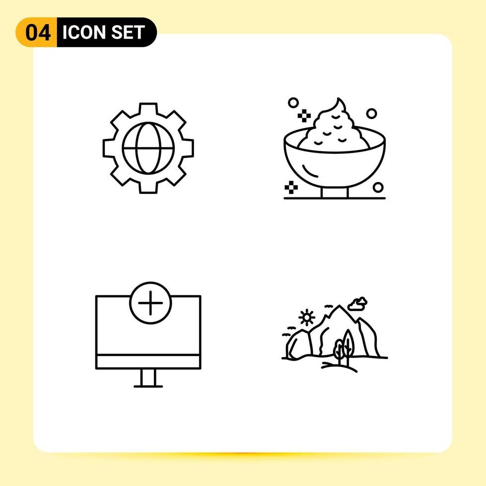 Group of 4 Modern Filledline Flat Colors Set for gear computers dinner mashed gadget Editable Vector Design Elements