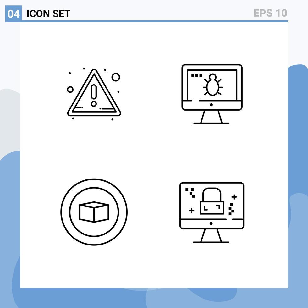 Pictogram Set of 4 Simple Filledline Flat Colors of alert set monitor security monitor Editable Vector Design Elements