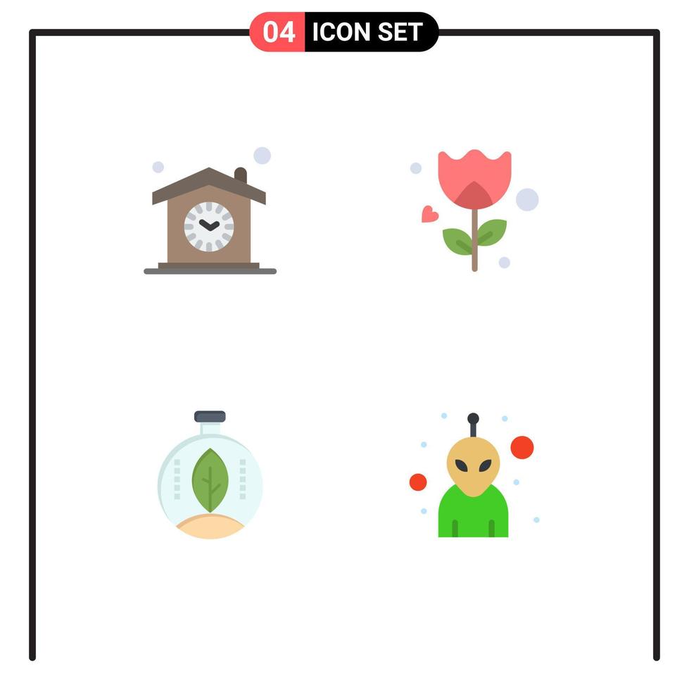 Modern Set of 4 Flat Icons and symbols such as home innovation clock romance power Editable Vector Design Elements