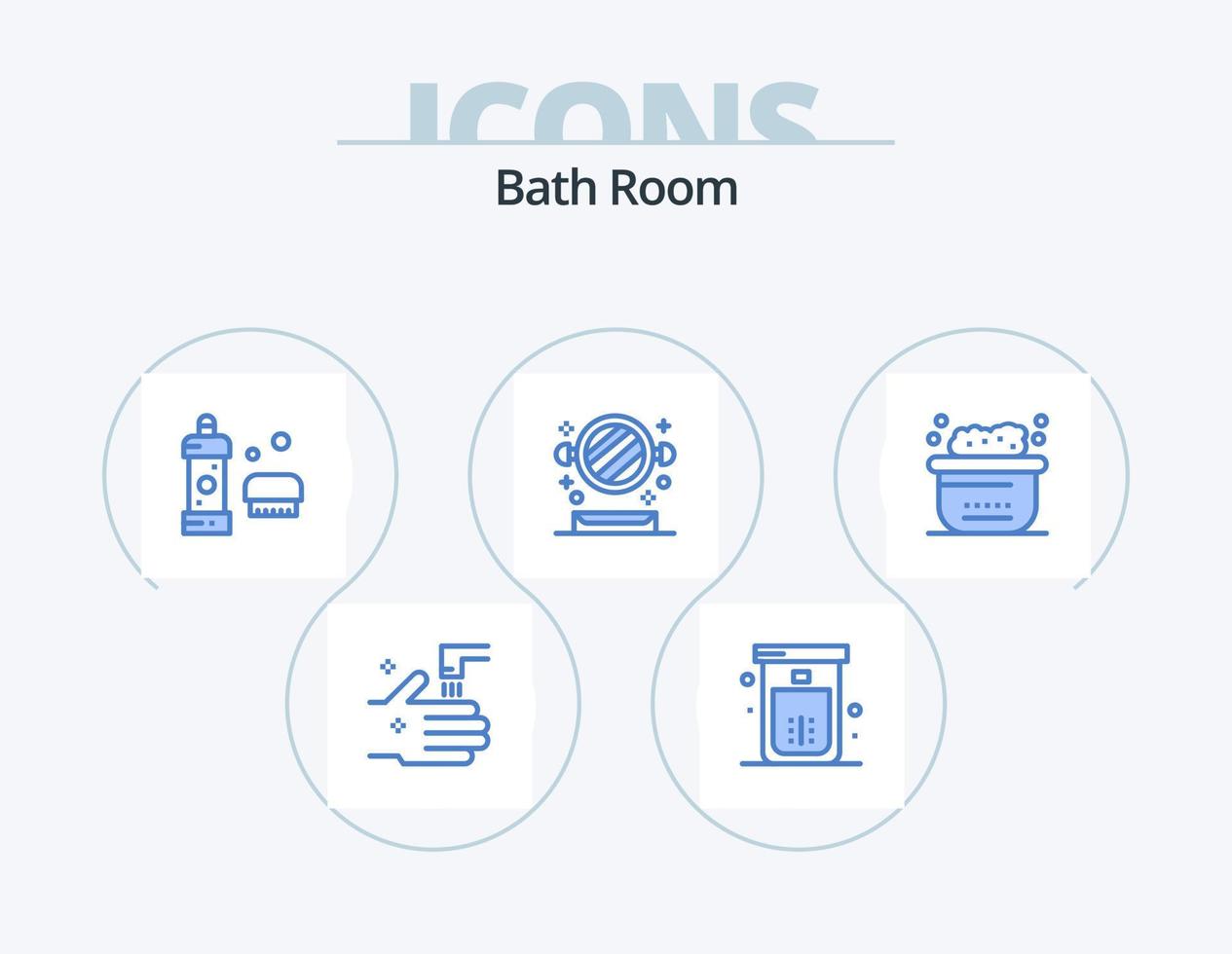 bañera habitación azul icono paquete 5 5 icono diseño. baño. espejo. baño. baño. detergente vector