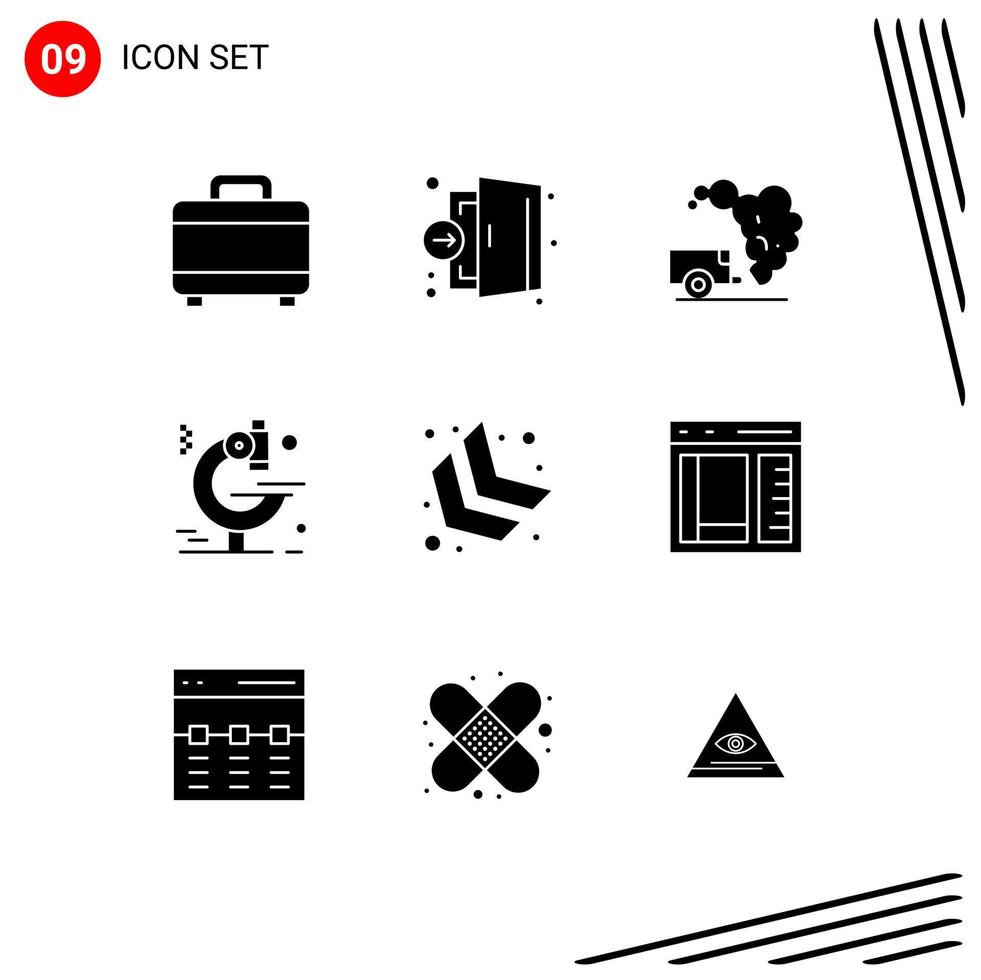 9 Thematic Vector Solid Glyphs and Editable Symbols of down left arrow dump research examination Editable Vector Design Elements