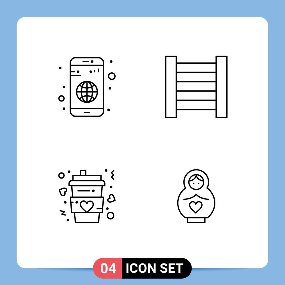 4 Creative Icons Modern Signs and Symbols of app love mobile cup mother Editable Vector Design Elements