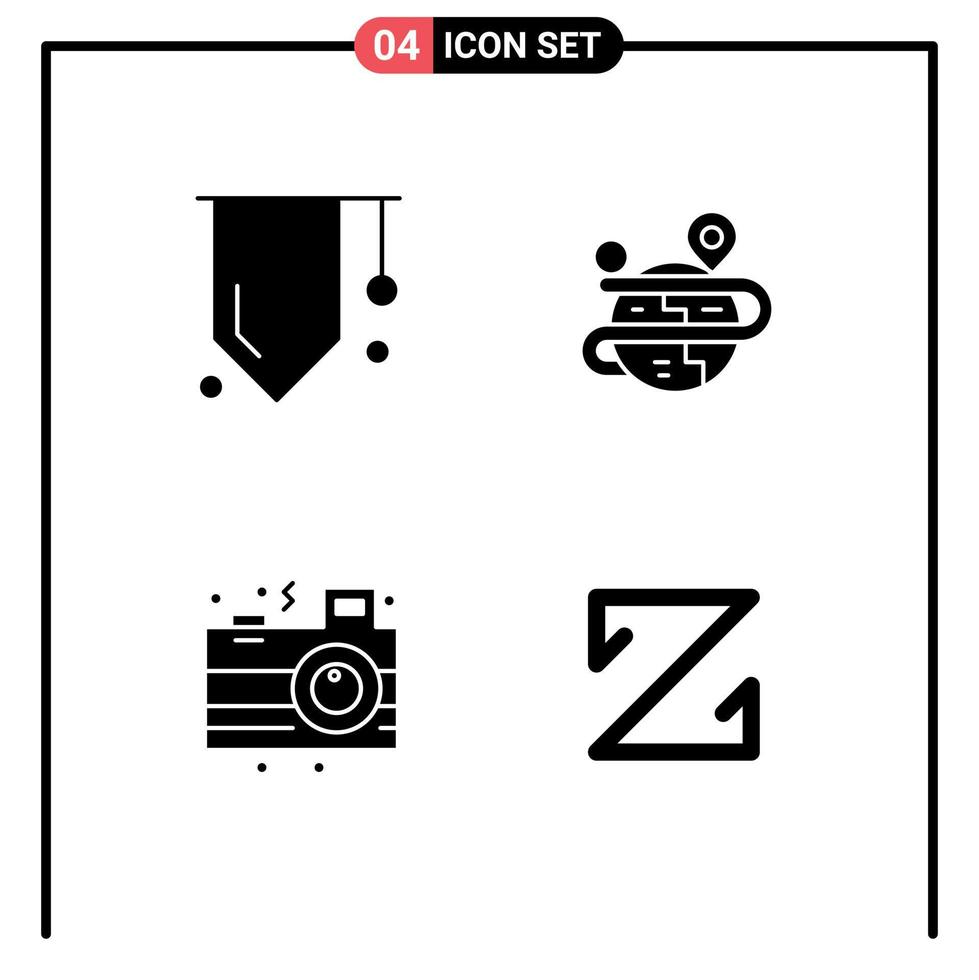 Set of 4 Commercial Solid Glyphs pack for badge celebration success globe party Editable Vector Design Elements