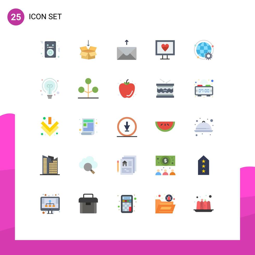 25 Thematic Vector Flat Colors and Editable Symbols of globe online mail connected monitor Editable Vector Design Elements