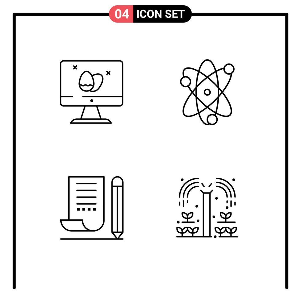 Pack of 4 creative Filledline Flat Colors of monitor note pad easter science notepad Editable Vector Design Elements