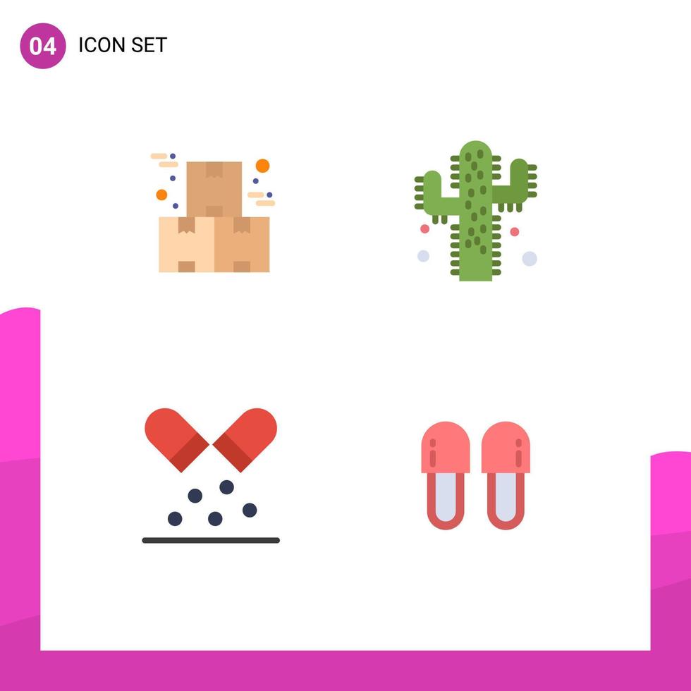 Modern Set of 4 Flat Icons and symbols such as box medication product plant pills Editable Vector Design Elements