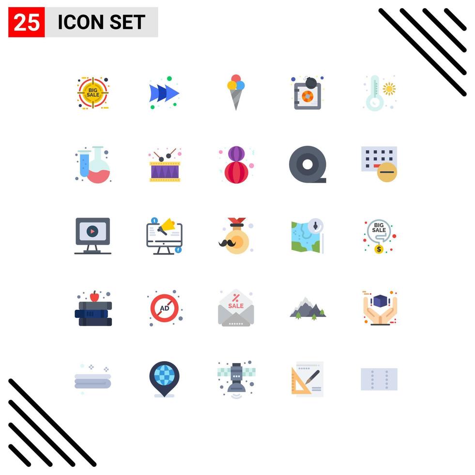 Flat Color Pack of 25 Universal Symbols of back to school temperature ice cream meter virus Editable Vector Design Elements